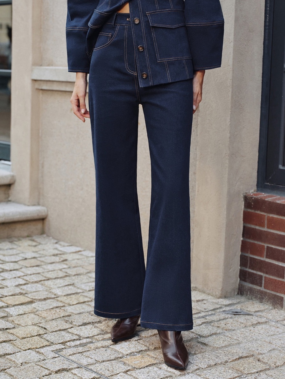 NWT Commense Dark Wash Denim High Waited Wide Leg Jeans Chic Minimalist